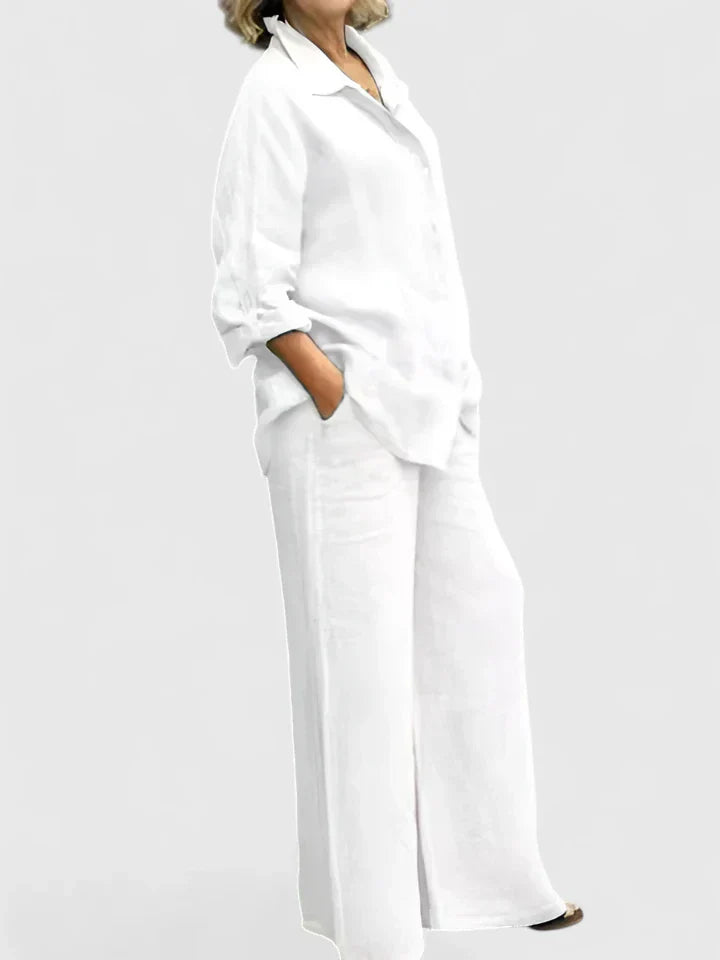 Annalisa | Button Down Blouse & Wide Leg Pants Set