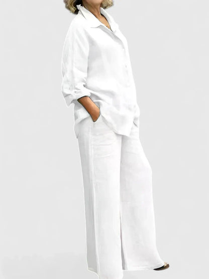 Annalisa | Button Down Blouse & Wide Leg Pants Set
