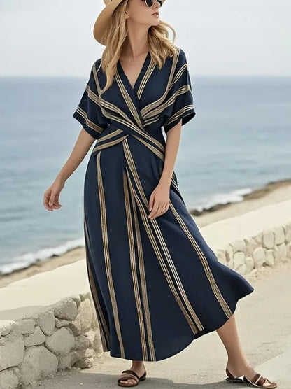 Lucienne | Striped V Neck Maxi Dress