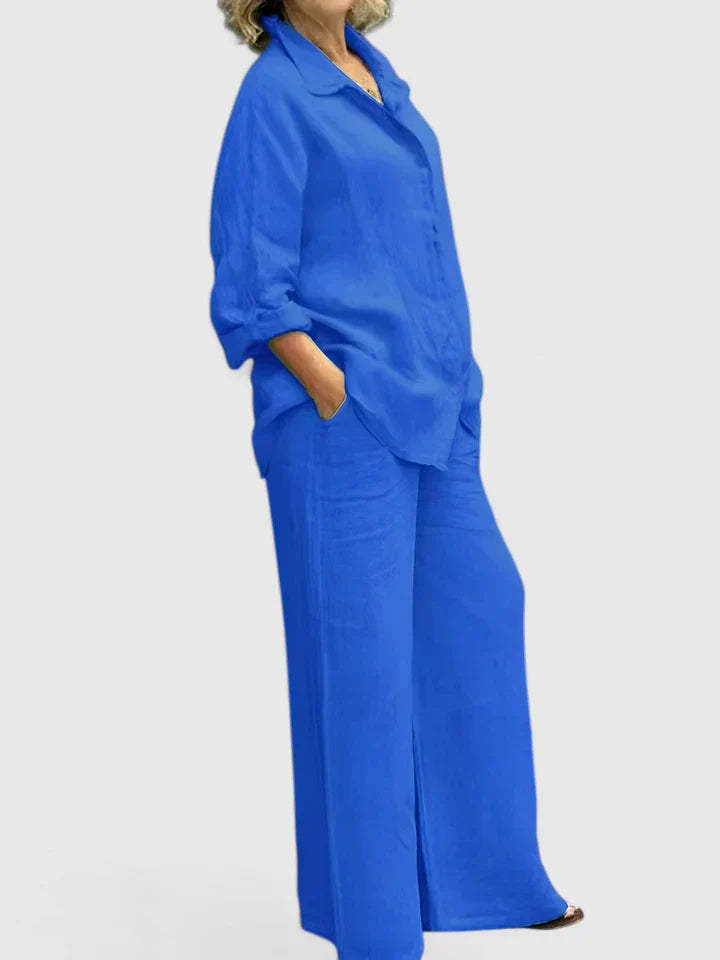 Annalisa | Button Down Blouse & Wide Leg Pants Set
