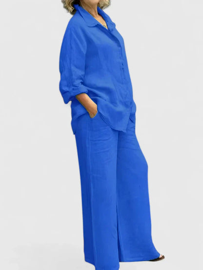 Annalisa | Button Down Blouse & Wide Leg Pants Set