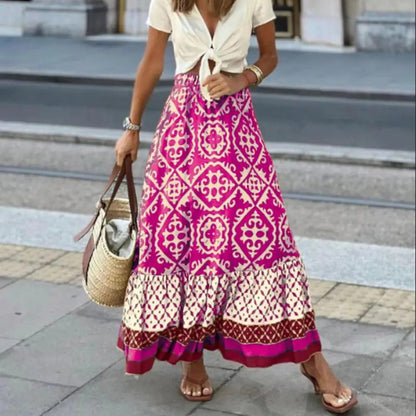 Seville | Boho Print Ruffle Maxi Skirt