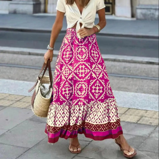 Seville | Boho Print Ruffle Maxi Skirt