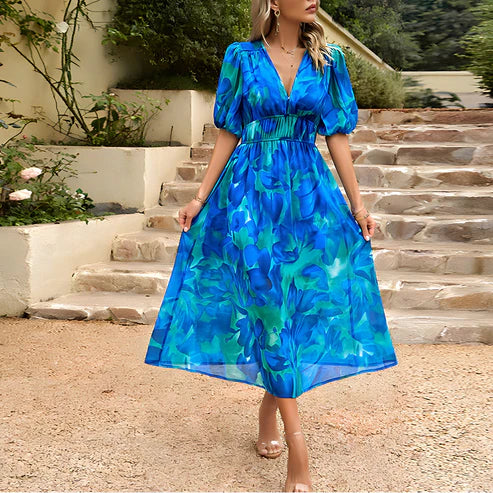 Florinda | Printed Cinched Waist Wedding Guest Midi Dress