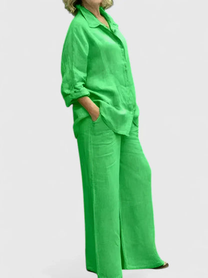 Annalisa | Button Down Blouse & Wide Leg Pants Set