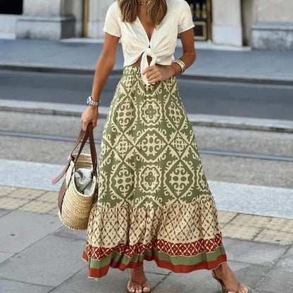 Seville | Boho Print Ruffle Maxi Skirt
