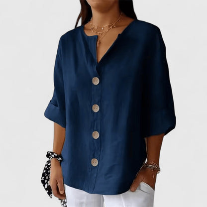 Lucienne | V Neck Cotton Linen Blouse