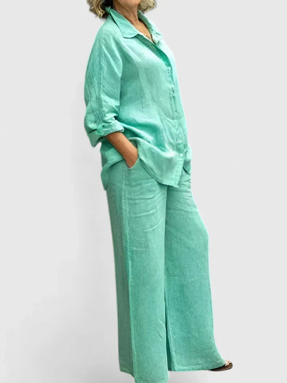Annalisa | Button Down Blouse & Wide Leg Pants Set