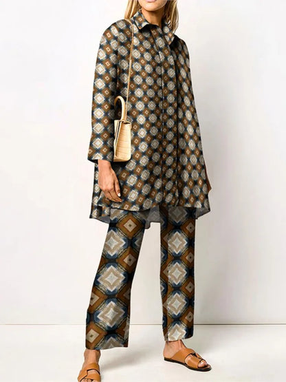 Cyrielle | Vintage Print Blouse & Trouser Set