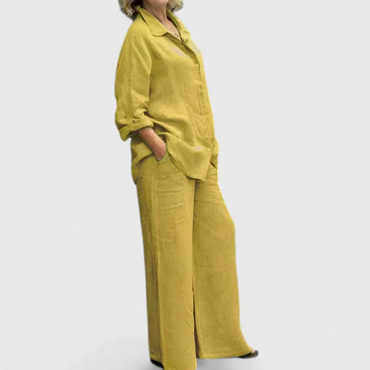 Annalisa | Button Down Blouse & Wide Leg Pants Set