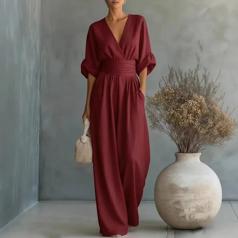 Halden | Surplice V-Neck Wide-Leg Jumpsuit