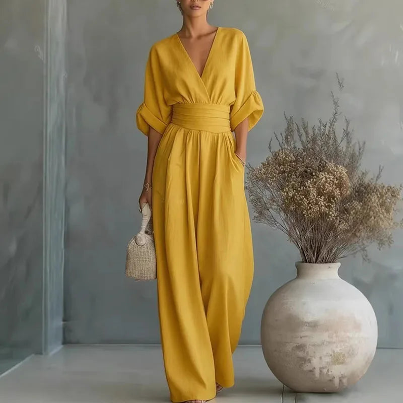Halden | Surplice V-Neck Wide-Leg Jumpsuit