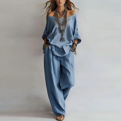 Thalie | Off-Shoulder Top & Wide-Leg Pants Set