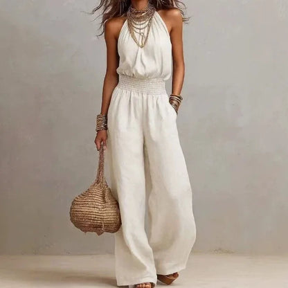 Tindra | Halter Smocked Wide-Leg Jumpsuit