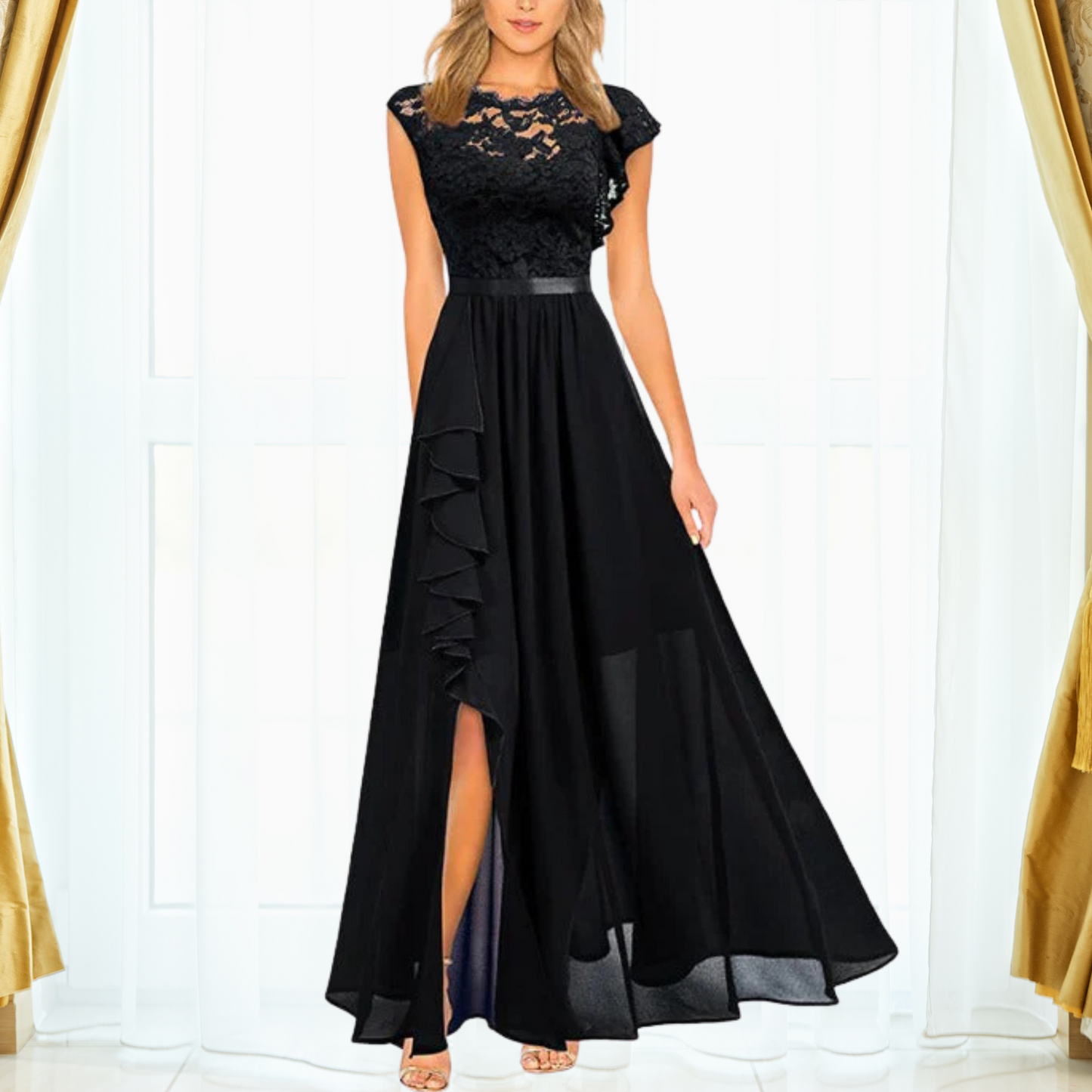Lunessa | Lace Chiffon Maxi Dress