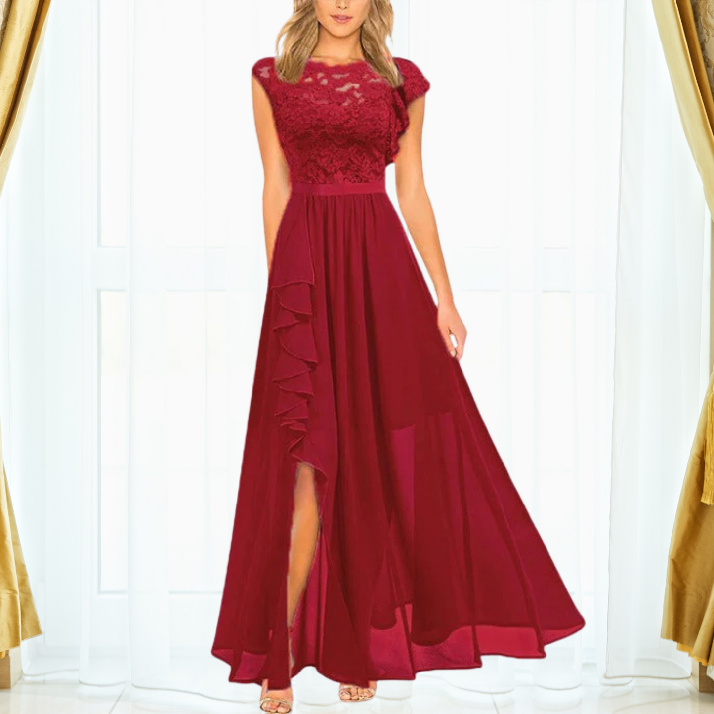 Lunessa | Lace Chiffon Maxi Dress