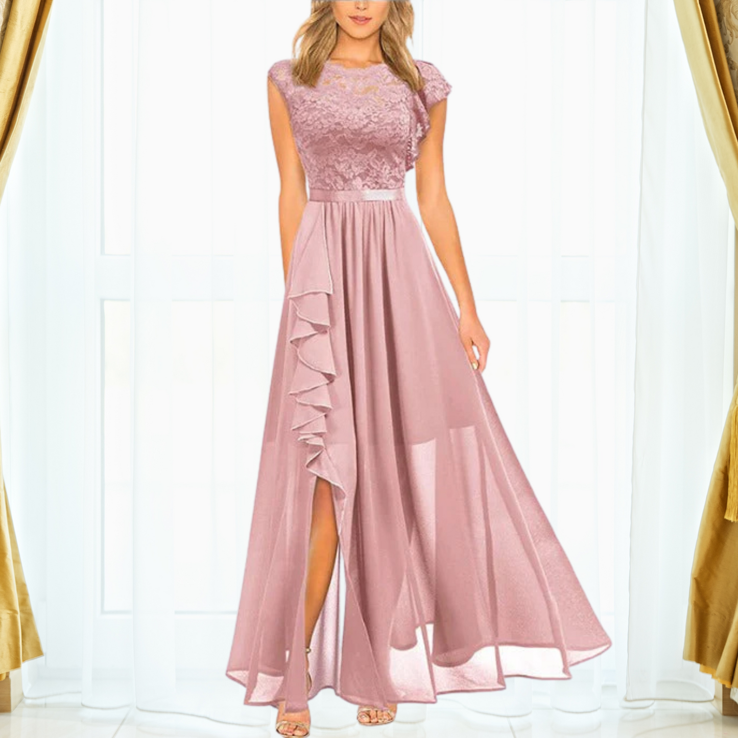 Lunessa | Lace Chiffon Maxi Dress