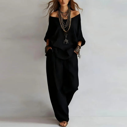 Thalie | Off-Shoulder Top & Wide-Leg Pants Set