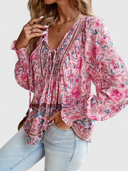 Theodora | Boho Floral V Neck Blouse