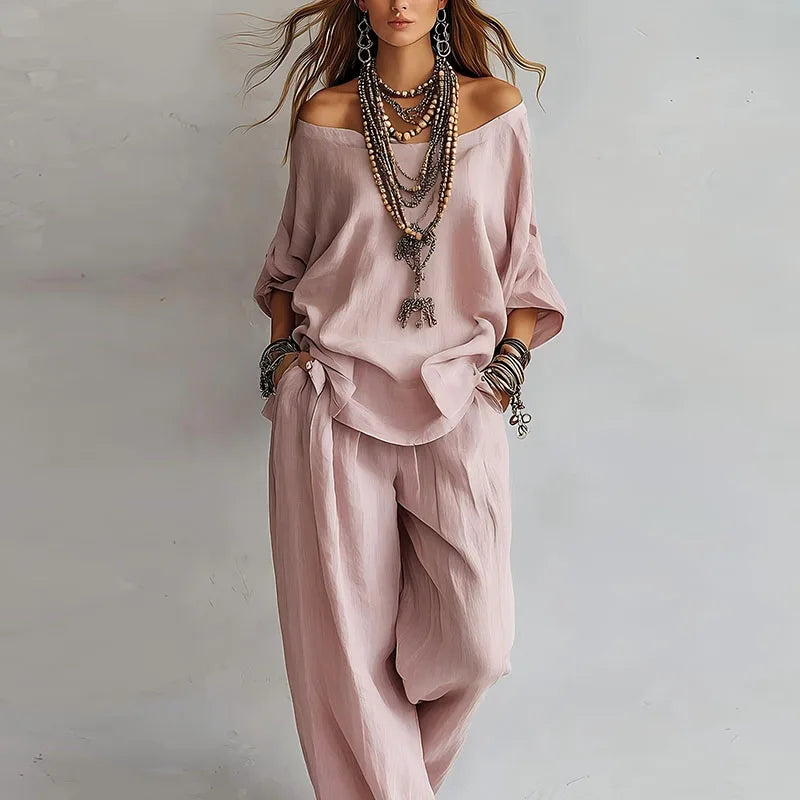 Thalie | Off-Shoulder Top & Wide-Leg Pants Set