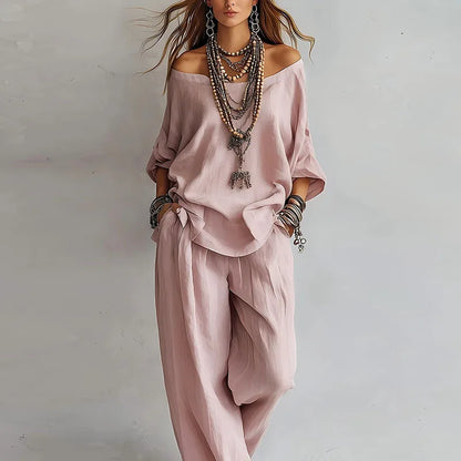 Thalie | Off-Shoulder Top & Wide-Leg Pants Set