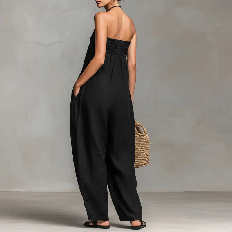Ismerie | Strapless Ruched Wide-Leg Jumpsuit