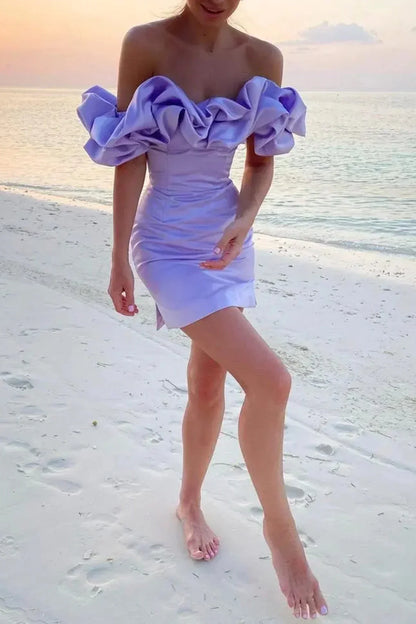 Alessine | Off-Shoulder Satin Ruffle Mini Dress