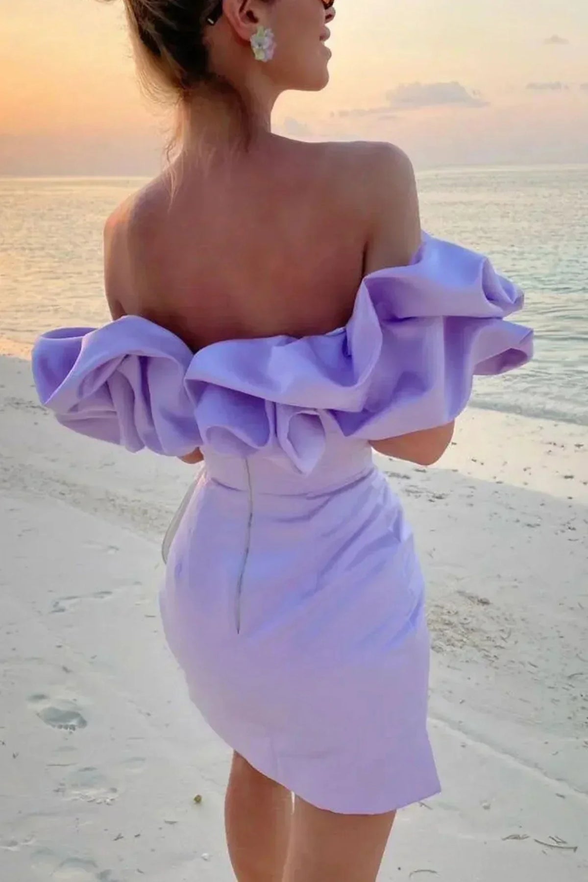 Alessine | Off-Shoulder Satin Ruffle Mini Dress