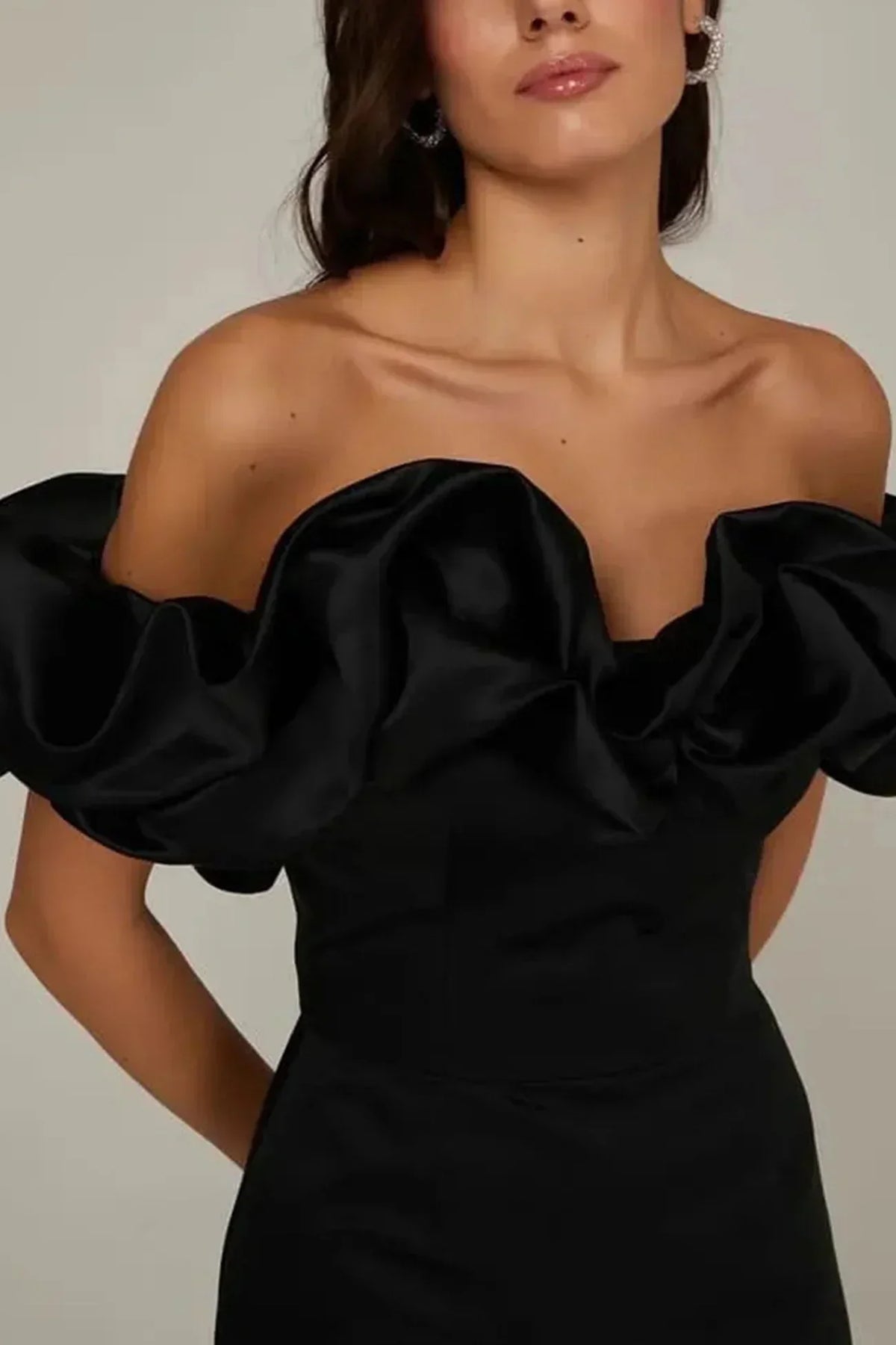 Alessine | Off-Shoulder Satin Ruffle Mini Dress