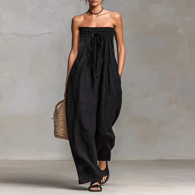Ismerie | Strapless Ruched Wide-Leg Jumpsuit