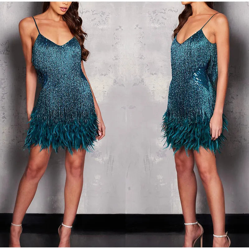 Fleur | Pink Feather Sequin Mini Dress