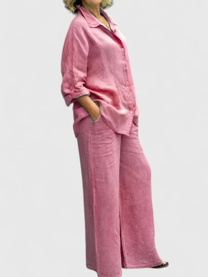 Annalisa | Button Down Blouse & Wide Leg Pants Set