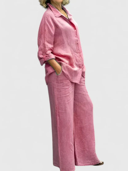 Annalisa | Button Down Blouse & Wide Leg Pants Set