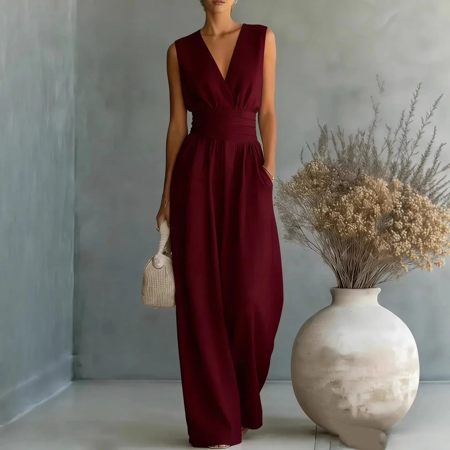 Lilia | Sleeveless V-Neck Wide-Leg Jumpsuit