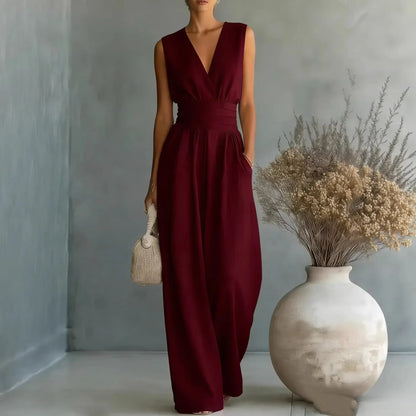Lilia | Sleeveless V-Neck Wide-Leg Jumpsuit