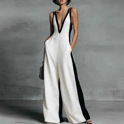 Maelia | Contrast Panel Wide-Leg Jumpsuit