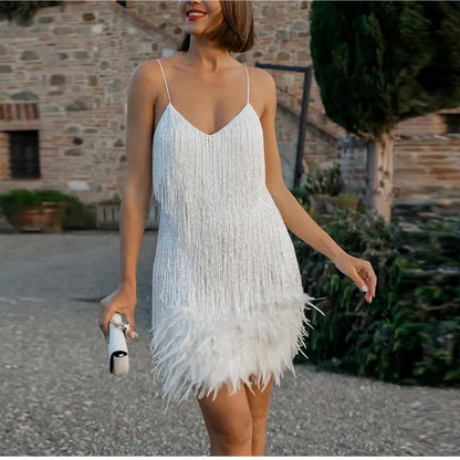 Fleur | Pink Feather Sequin Mini Dress