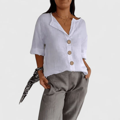 Lucienne | V Neck Cotton Linen Blouse