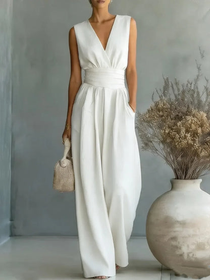 Lilia | Sleeveless V-Neck Wide-Leg Jumpsuit