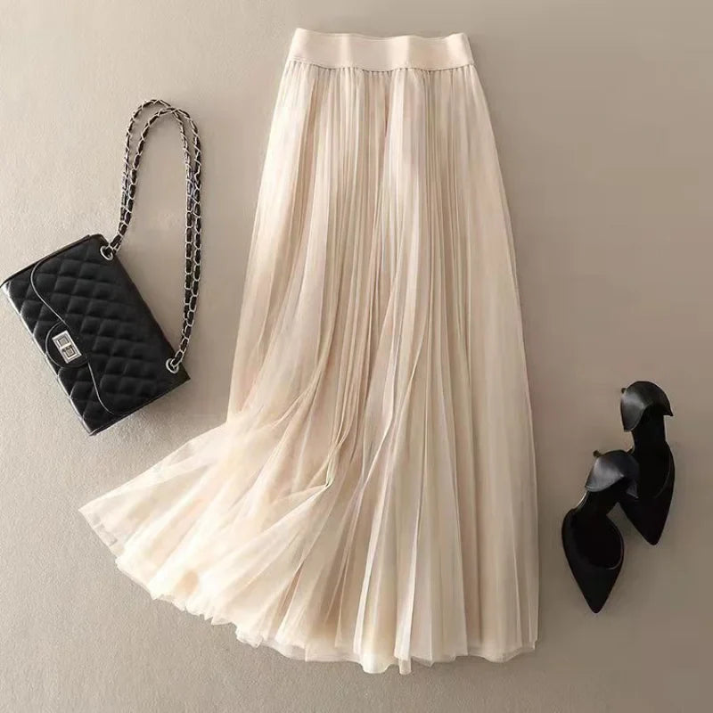 Mireya | Pleated Mesh Midi Skirt