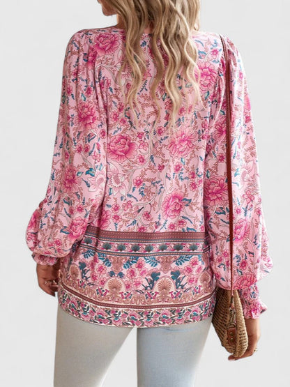 Theodora | Boho Floral V Neck Blouse