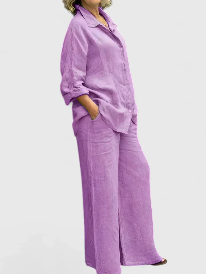 Annalisa | Button Down Blouse & Wide Leg Pants Set