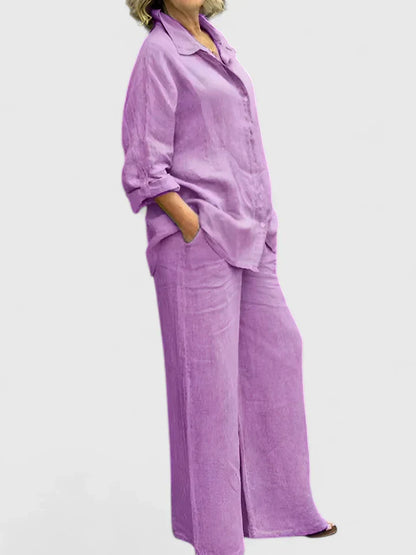 Annalisa | Button Down Blouse & Wide Leg Pants Set