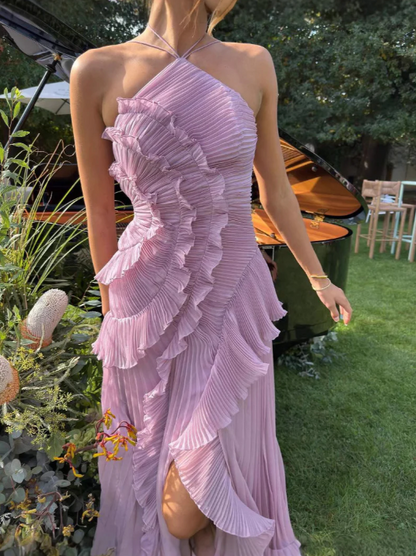 Vespera | Halter Pleated Formal Maxi Dress