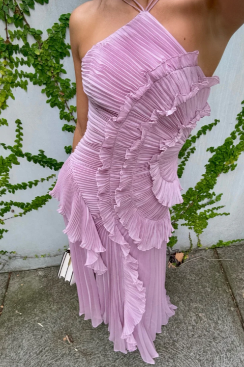 Vespera | Halter Pleated Formal Maxi Dress