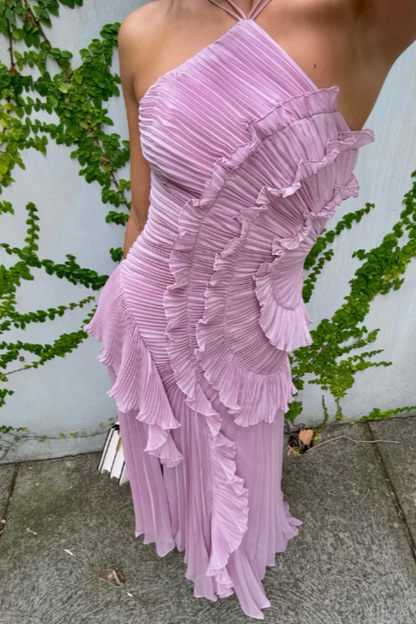 Vespera | Halter Pleated Formal Maxi Dress