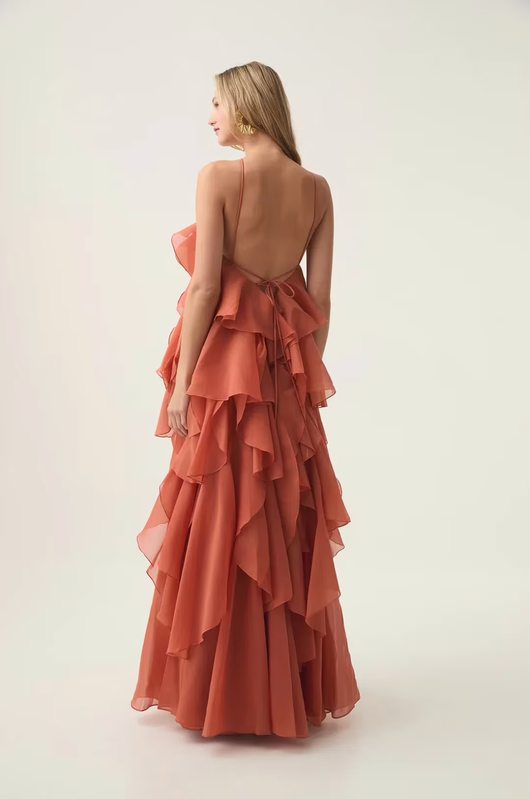 Halla | Halter Ruffle Tiered Maxi Cocktail Dress