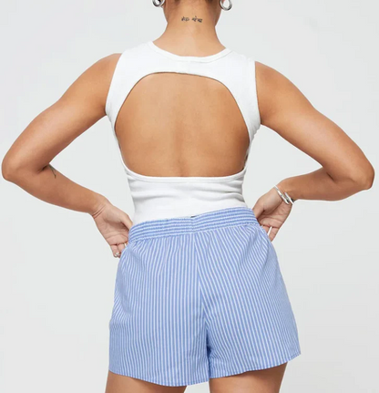 Lucile | Striped Elastic-Waist Lounge Shorts