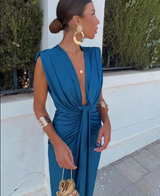 Camille | Pleated V-Neck Wedding Guest Midi Dress