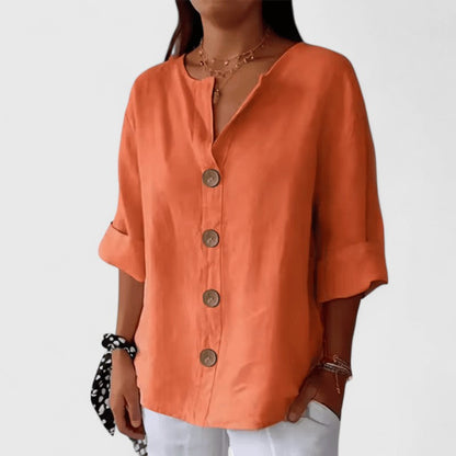 Lucienne | V Neck Cotton Linen Blouse